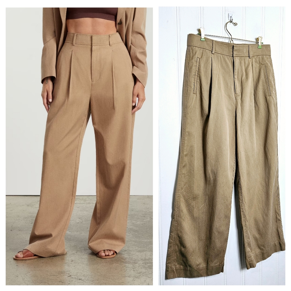Everlane Pants 10S The Way-High Drape Pleated Wide Leg Trousers Ash Brown Office